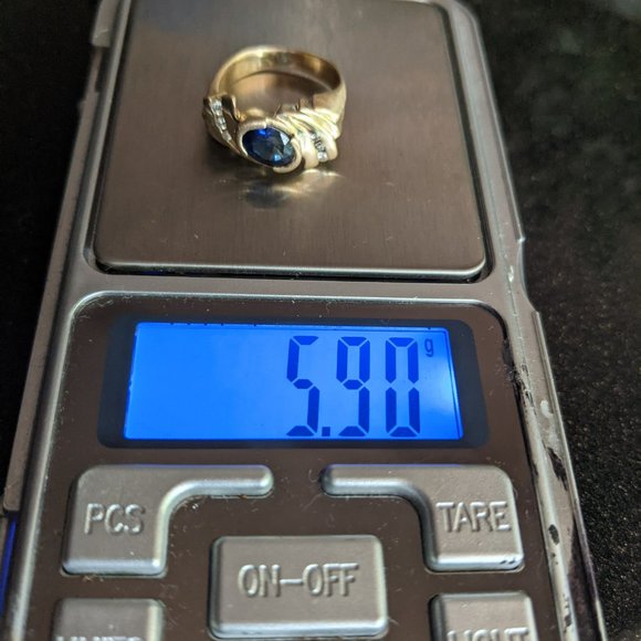 14k Solid Gold Vintage Sapphire Diamond Ring - Picture 10 of 12